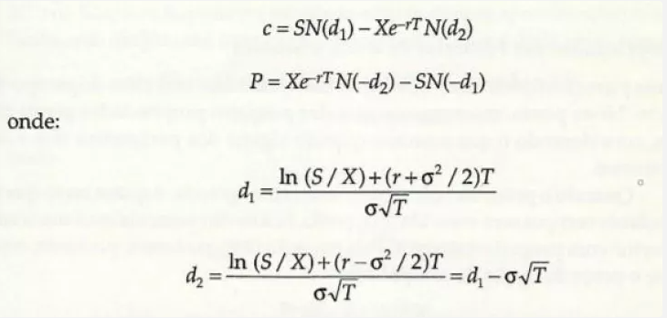 Formulas para a precificação de opções