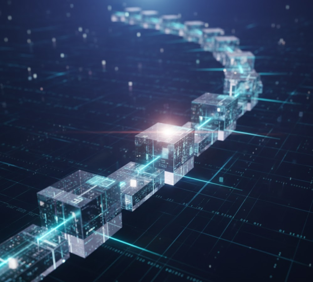 Arte conceitual representando funcionamento de blockchain