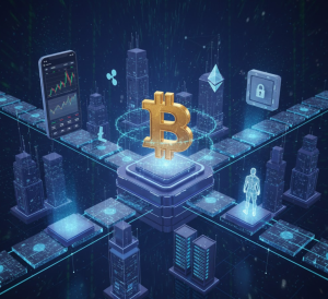 Imagem conceitual do bitcoin, que é uma das principais criptomoedas