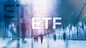Arte conceitual e representativa do ETF com gráficos e investidores