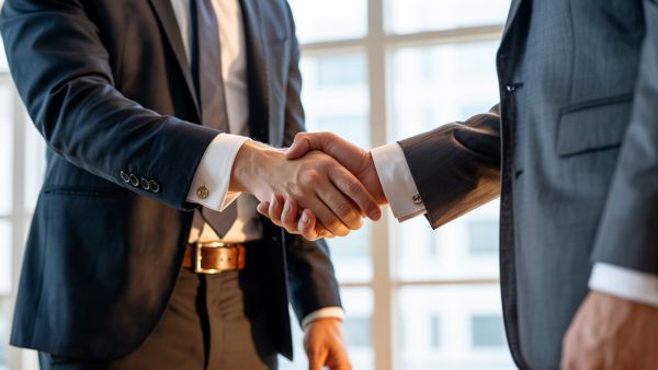 Dois investidores apertando as mãos representando funcionamento do OTC